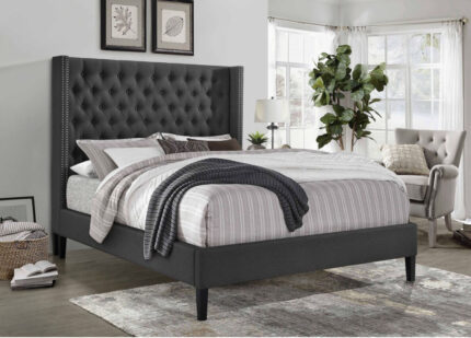 Dark Gray Wing Back Platform Bed