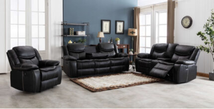 Black Breathable Leatherette Power Recliner 3 pc set