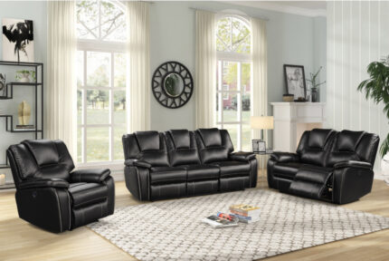Black Breathable Air Leather Power Recliner 3 pc set
