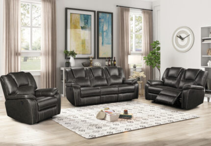 Gray Breathable Air Leather Power Recliner 3 pc set